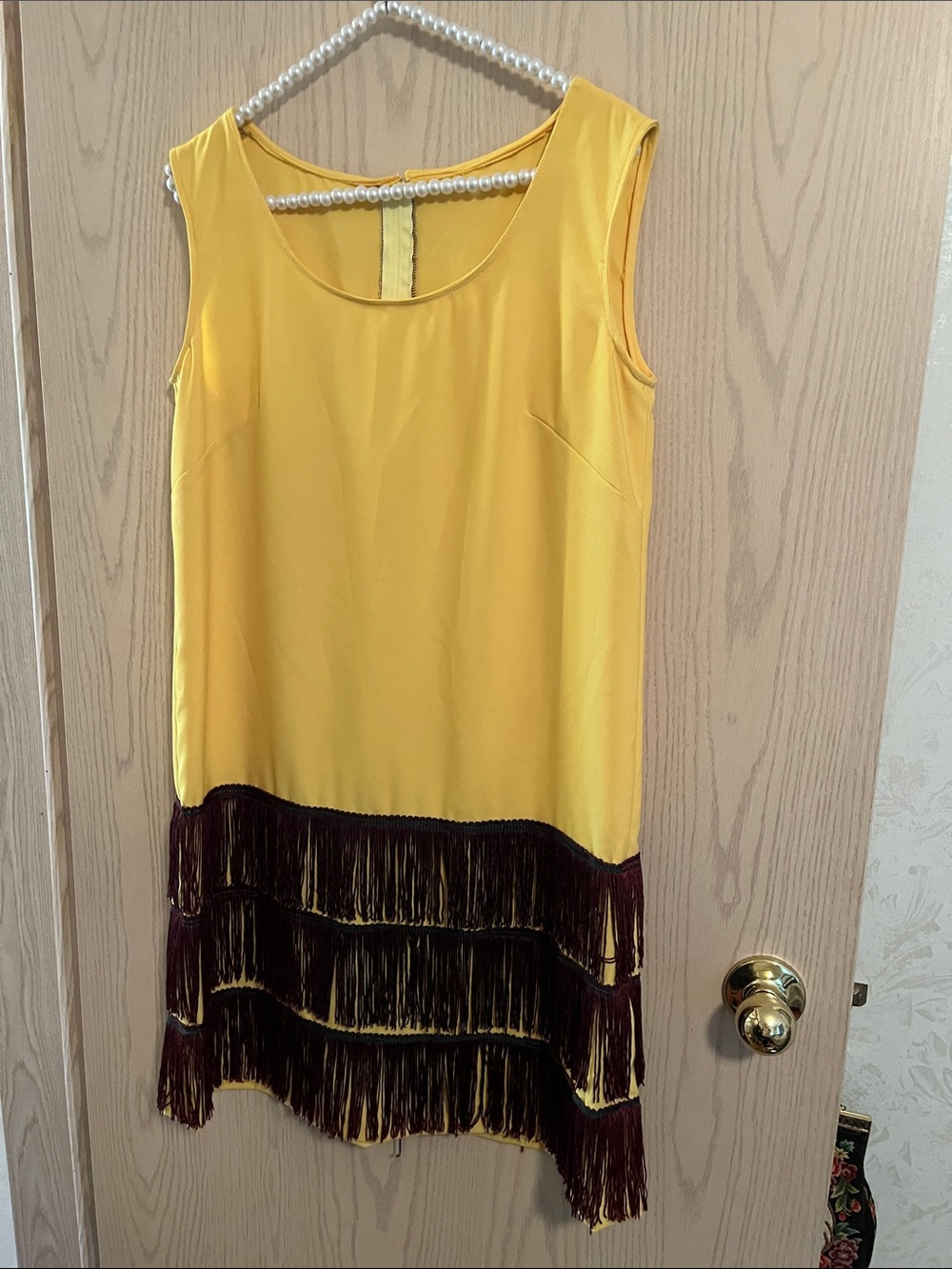 Sleeveless Yellow Fringe Midi Dress